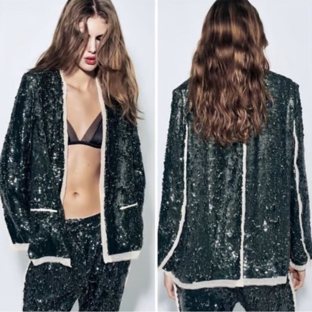 ZARA COLLECTION WOMAN COLLECTION SEQUIN BLAZER Open blazer with long sleeves.